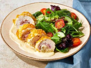 Hearty Ham-and-Cheese Chicken Rolls With Creamy Sauce