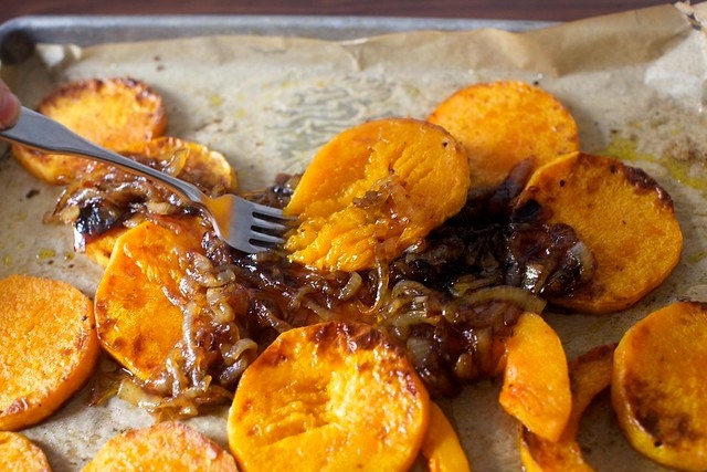 half mash the squash and onions together