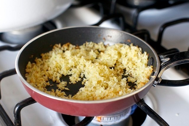 toasting the crumbs in olive oil